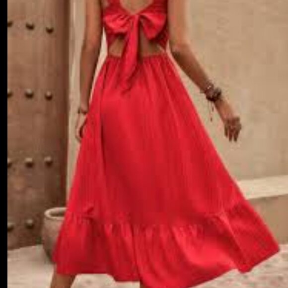 Free people  red dress sz M ruffled - Picture 3 of 11